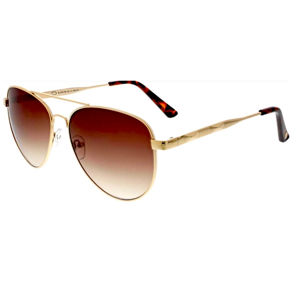 Oscar By Oscar De La Renta-Brown and‎ Gold Classic Aviator Sunglasses w case